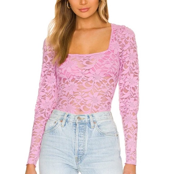 Free People Tops - Revolve X Free People Long Distance Layering Long Sleeve Sheer Lace Top Pink NWT